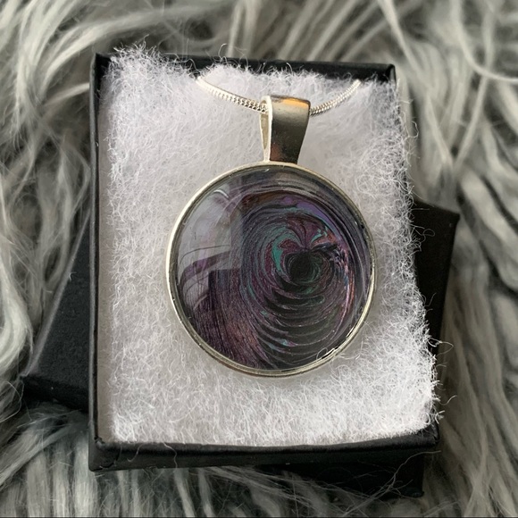 Handmade Fluid Art Necklace- Galactic Portal - Picture 1 of 5